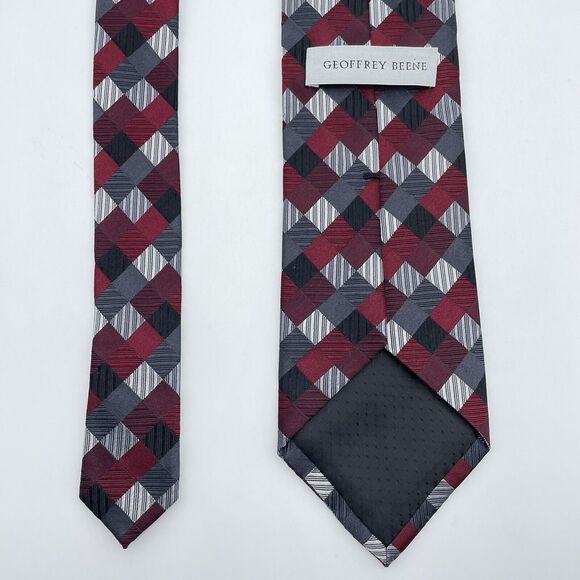 Geoffrey Beene Tile Diamond Pattern Men's 100% Silk Necktie Multi Color Handmade - Picture 11 of 16